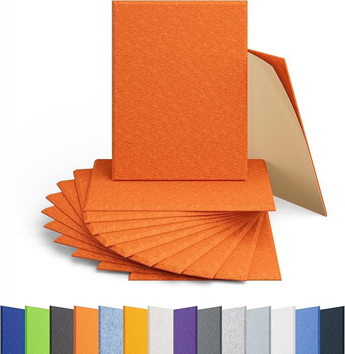 Amantech 12 Pack Acoustic Panels Self Adhesive Sound Proof Foam, High Density Sound Acoustic Panel, 16X12X0.4 Inch 4:3 Rectangle Panels in Home, Office, Reccording Room, Studio, more(Orange-Red)