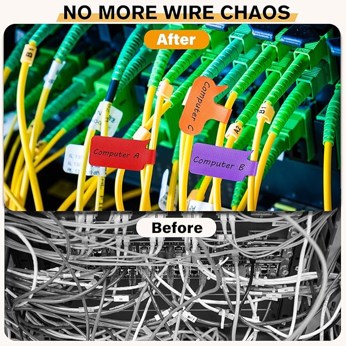 SummerBrite 36-Pack Large Cable Labels with 40 Write-On Stickers, Reusable 8-Color Wire Tags for Electronics, Cord ID & Cable Management for Home Office, PC Network - Rectangle & Oval