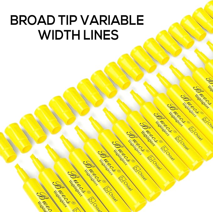 Buecs Highlighters Bulk Pack, 96 Count, Chisel Tip,Fluorescent Yellow, suitable for Adults Highlighting Planner Notes, Office School Supplies