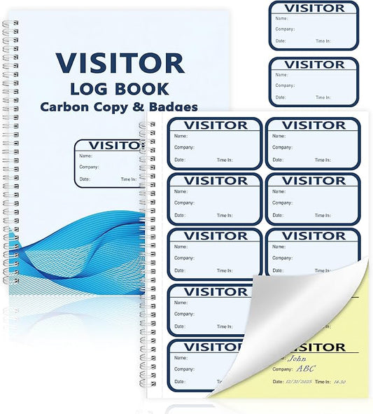 1 Pack of 150 Visitor Badges Registry Log with Carbon Copy Visitor Stickers Letter Size Visitor Log Book Extras Protecting Privacy Pages Spiral-Bound Self Visitor Badges Guest Register Book(1)