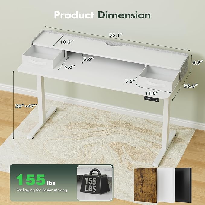 Homall Electric Standing Desk with 2 Drawers, Adjustable Height Computer Desk with Storage Sit Stand Table with Storage Shelf and Splice Board Quick Install for Home Office