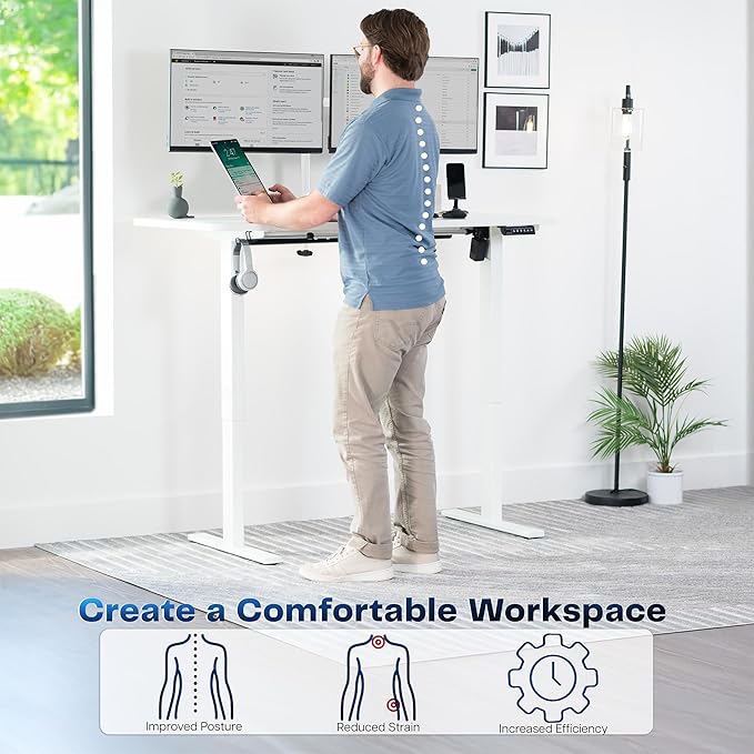 VIVO Electric 55 x 28 in Standing Desk, Memory Height Adjustment, 1B Series, Holds 220 lbs, One-Piece White Top, White Frame, DESK-KIT-1W55W