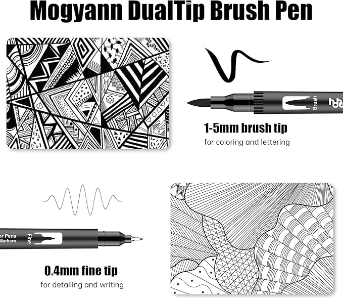hhhouu 17Pack Dual Tip Black & White Brush Pens- Fineliner & Highlighting Set for Artists, Illustrators & Comic Drawing Smooth Ink Flow, Smudge-Free HO-17BW