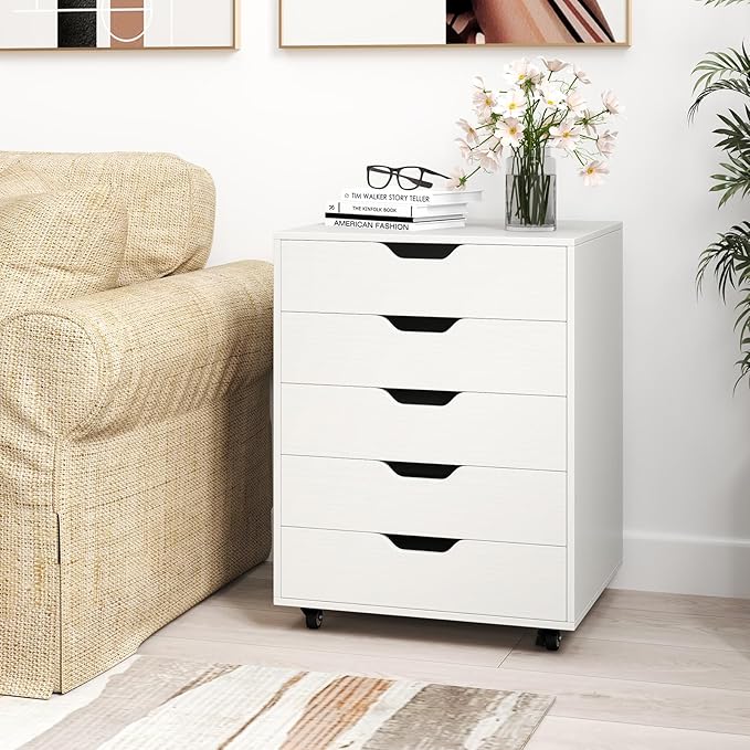 Giantex 5-Drawer Mobile Storage Cabinet with Wheels - Rolling Lateral Filing Under Desk Chest of Drawers, 19.5" x 16" x 25.5" Office Cabinet for Living Room, Study