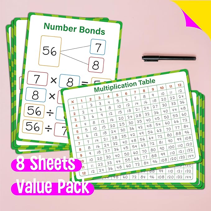 8 Packs Number Bond Whiteboards,Double Sided Dry Erase 1-12 Multiplication Chart Board Writable and Erasable White Board for Kids, Students,Classroom and Home (Each Measures 12” x 9”) Mathematics