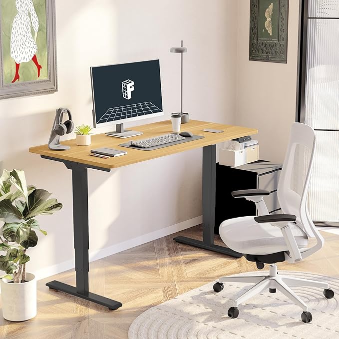 FLEXISPOT E6 3-Stage Dual Motor 60 x 24 Electric Standing Desk Sit Stand Up Desk, Holds 220 lbs, Adjustable Height w/Memory Presets, One-Piece Maple Desktop & Black Frame, Ships in 2 Boxes