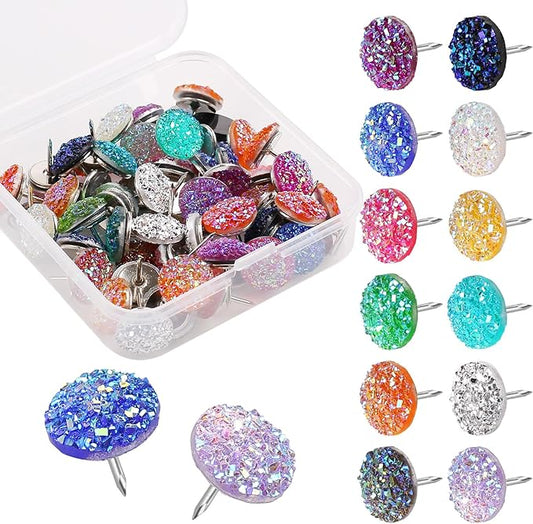 50Pcs Push Pins, Shiny Diamond Glitter Rhinestone Decorative Thumb Tacks for Photo Wall, Cork Board, Bulletin Board & Desk Accessories (Silver)