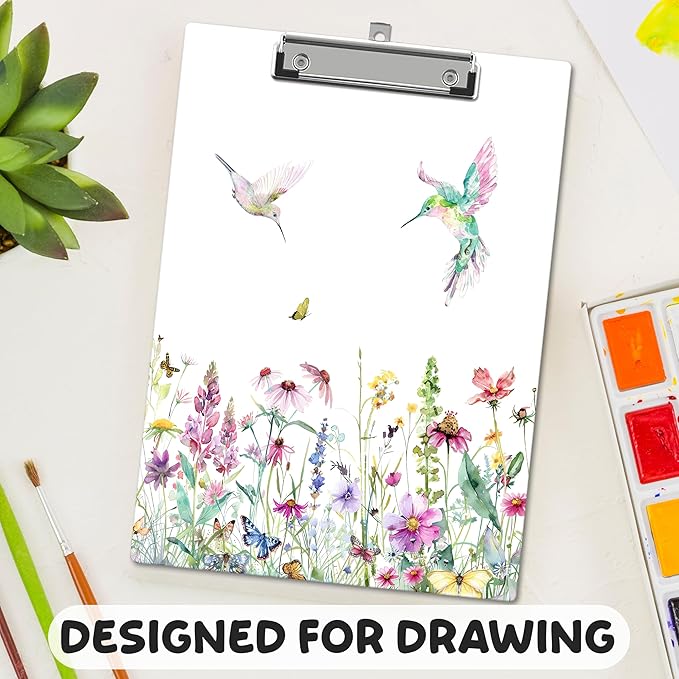 APIILVPQ Wild Flower Clipboard, Spring Clipboards with Low Profile Clip for Office School Use, Watercolor Wooden Clip Boards for Nurses Teachers Students - A04