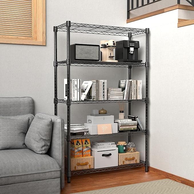 M MZG 1250 lbs Storage Shelving Utility Shelving Unit 5-Tier Utility Shelving Unit Steel Organizer Wire Rack for Home,Kitchen,Office (13.7" D x 23.6" W x 62.4" H)