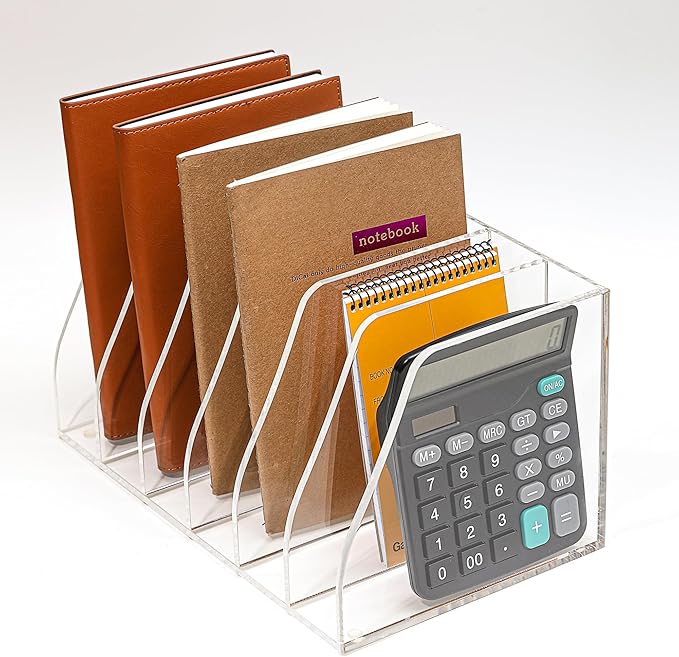 AIDIMOO Acrylic Magazine File Holder, 6 Vertical Compartments Desk Document Sorter Organizer, Clear Folder Rack Binder for Office, Documents, Tablets, Magazines, Books – Home/Classroom Rack