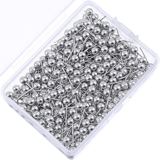 WILLBOND 500 Pack Map Push Pins Map Tacks Small Round Head Push Pins Thumb Tacks for Travel Picture Photo Bulletin Board Wall DIY Craft School Office Home(Silver,1/8 Inch)