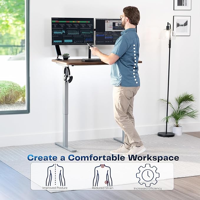 VIVO Electric 43 x 24 in Rustic Standing Desk, Memory Height Adjustment, 1B Series, Holds 220 lbs, One-Piece Vintage Brown Top, Gray Frame, DESK-KIT-1G4N