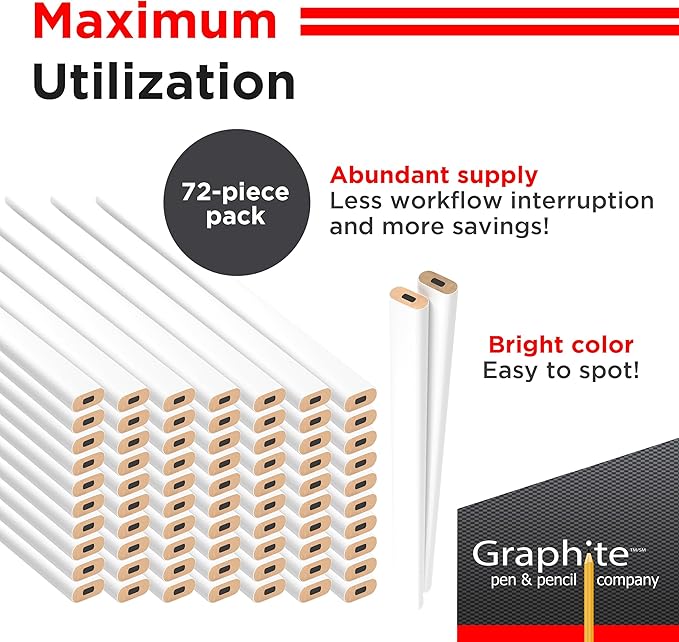 GRAPHITE Hard Lead Carpenter Pencils Bulk - (72) Pieces Lumber Wooden Pencil #2 (HB) - White
