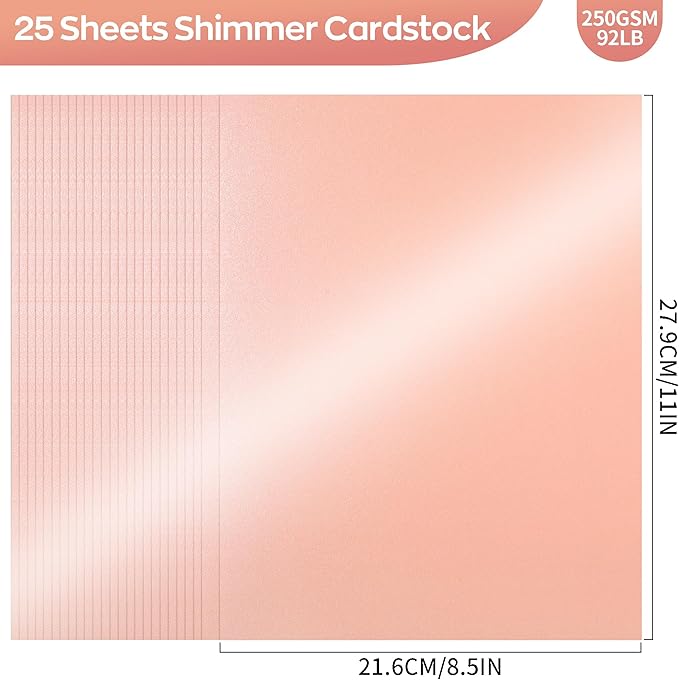 25 Sheets Pink Shimmer Cardstock 8.5 x 11InchInch Glitter Card Stock 92lb Heavyweight Craft Printer Paper for Wedding Invitations, Greeting Cards, Printing UAP18PK025