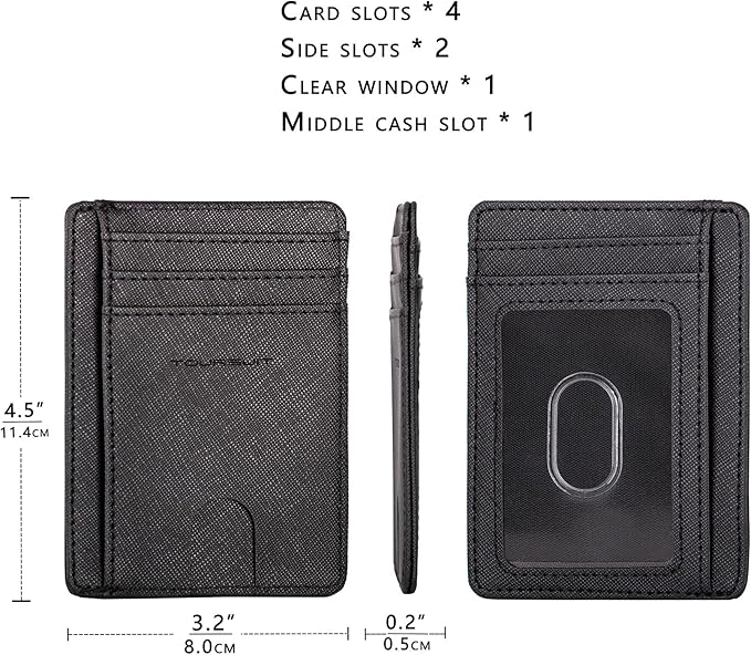 TOURSUIT Travel Minimalist Slim Front Pocket Wallet for Men Women, RFID Blocking Credit Card Holder Case (Cross Black)