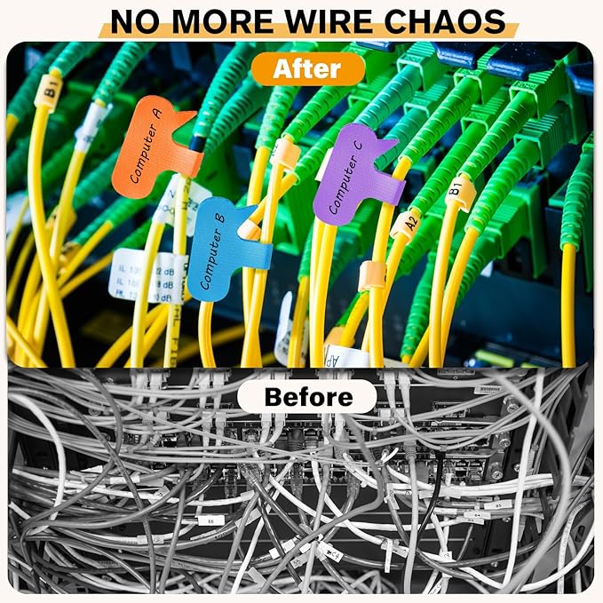 SummerBrite 36-Pack Large Cable Labels with 40 Write-On Stickers, Reusable 8-Color Wire Tags for Electronics, Cord ID & Cable Management for Home Office, PC Network - Oval