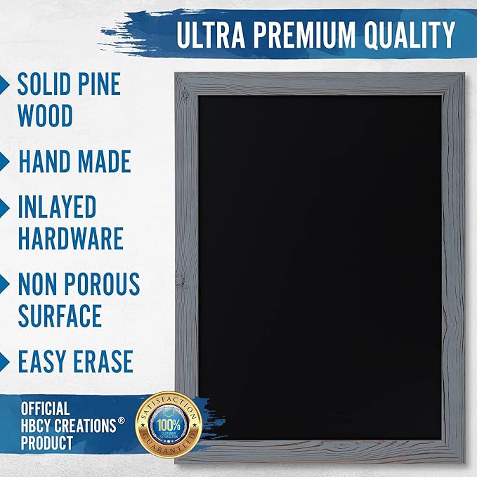 Rustic Grey Magnetic Wall Chalkboard, Large Size 18" x 24", Framed Chalkboard - Decorative Magnet Board Great for Kitchen Decor, Weddings, Restaurant Menus and More! … (18" x 24")…