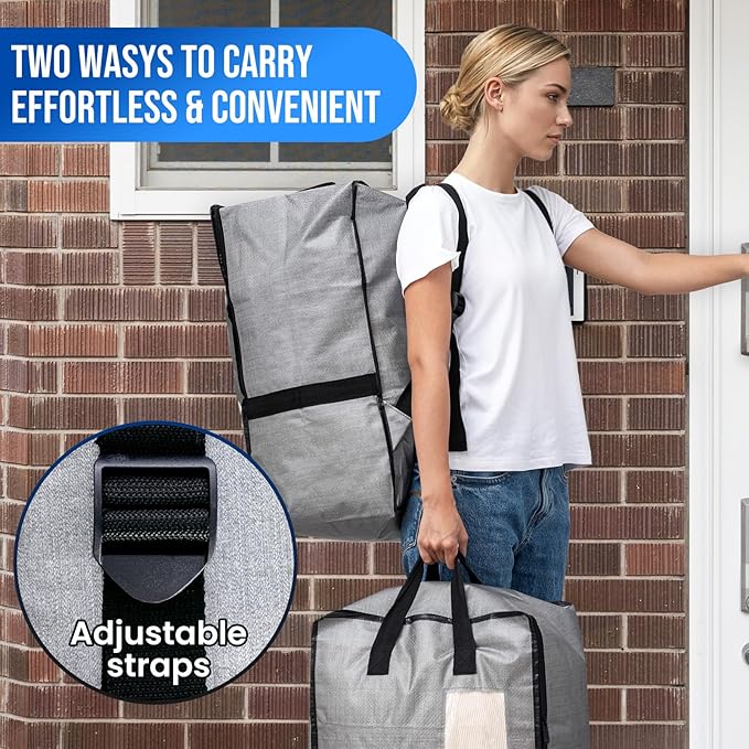 TAILI 2 Pack Gray Moving Bags w/Adjustable Backpack Straps, Moving Supplies, Moving Boxes Alternative, Heavy Duty Storage Totes for College Packing, Camping Backpack for Travel, Dorm, Laundry