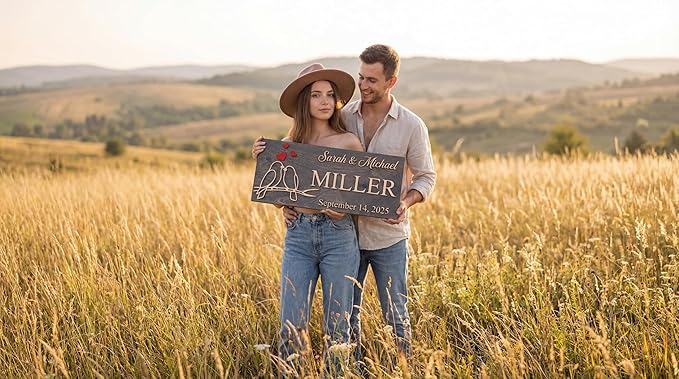 Custom Family Name Sign | Personalized Wooden Wedding Gift | Rustic Last Name Wood Plaque | Established Date Sign |Аnniversаrу (Nutty Style)