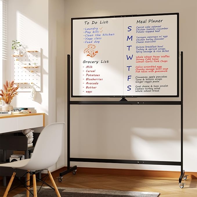 Neatsure Large Rolling Whiteboard on Wheels, 48" x 36" Double-Sided Mobile White Board with Stand, 4' x 3' Portable Standing Magnetic Dry Erase Board Easel for Home Office Classroom School, Black