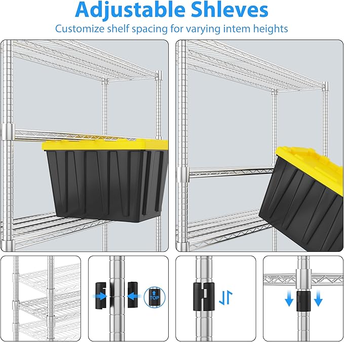 Homdox 5 Tier Heavy Duty Metal Wire Shelving with Wheels, 3000 lbs Capacity Garage Storage Rack, Rolling Industrial Storage, Adjustable Commercial Shelves for Kitchen, Warehouse, 18"x60"x82", Chrome