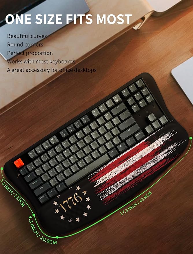 KUOSGM Ergonomic Wave Wrist Rest with Keyboard Stand, Cushioned Palm Rest, Comfortable Integrated Memory Foam for Natural Typing and Relieve Wrist Pain, US Flag