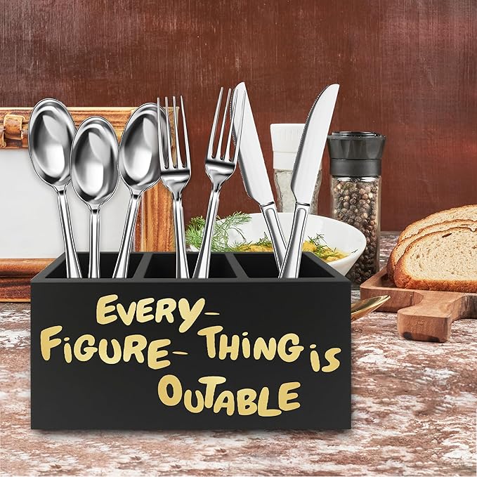 QZQE Everything Is Figureoutable Pen Pencil Holder Organizer for Desk, Inspirational Motivational Wooden Box Signs Decorations for Home Office Desk Tabletop, Inspirational Gifts