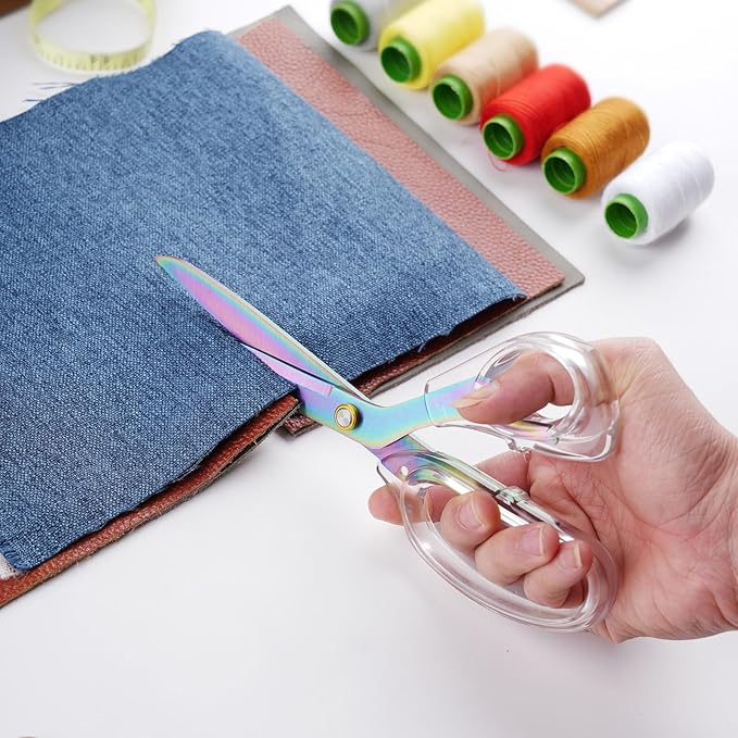 SCAIKTIG Acrylic Scissors, 4-Pack (9.4"/8"/6.8"/4"), Clear Comfort-Grip Handles, Titanium Coated Blades, Sharp, Heavy Duty, Ambidextrous, Transparent + Rainbow