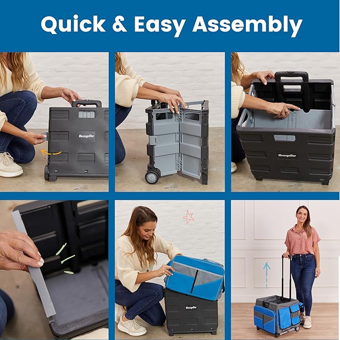 ECR4Kids Universal Rolling Cart with Canvas Organizer Bag, Mobile Storage, Blue/Grey
