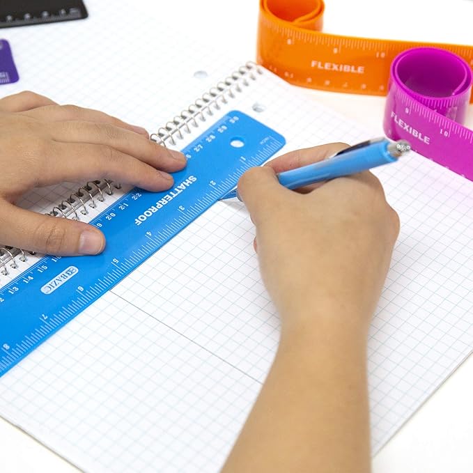 BAZIC Products Shatterproof Flexible Curve Ruler 12" (30cm), Inches Centimeter Metric Measuring Drafting Rulers, for Students School Supplies, 6-Pack