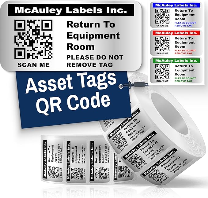 McAuley Labels Custom QR Code Stickers - Numbered, Permanent, Adhesive Asset Tags for Equipment - Heavy Duty Metalized Polyester, Stronger Adhesive - 2x1 Inches