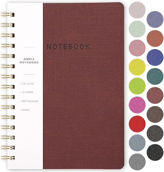 Spiral Notebook-5.75" x 8.125" College Ruled Journal with Inner Pockets and 160 Pages,PU Leather Cover Business Journal, Twin-Wire Binding Notebook Perfect for Office & Home School Supplies Wine Red