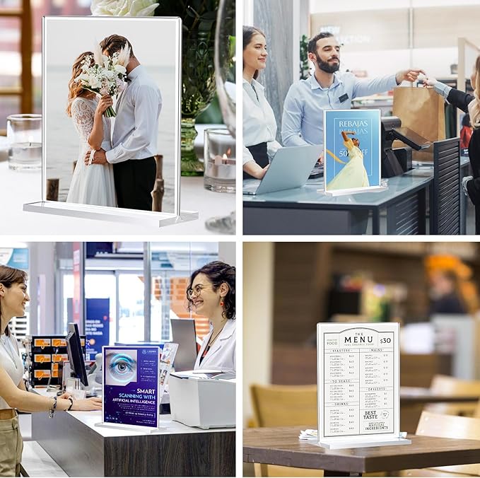24 Pack Acrylic Sign Holder 8.5 x 11, Double-Sided Clear Sign Holder Plastic Stands for Display, T Shape Acrylic Table Sign Stands for Office Store Restaurants Wedding Party Decoration
