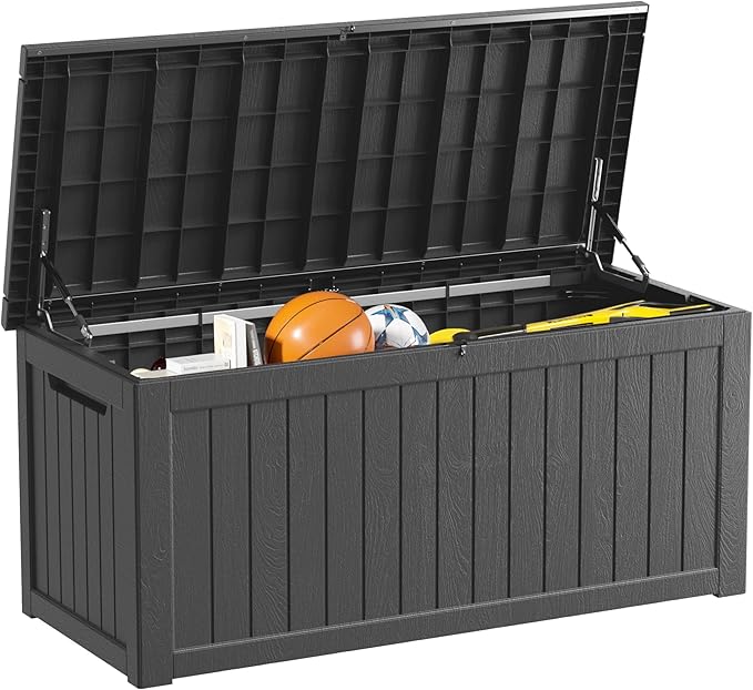 Decksplore 270 Gallon Outdoor Storage Box Waterproof Lockable Resin Deck Box Large, Patio Storage Bin for Pool Accessories Cushion Furniture, Garden Tools, UV-Resistant Outside Delivery Black