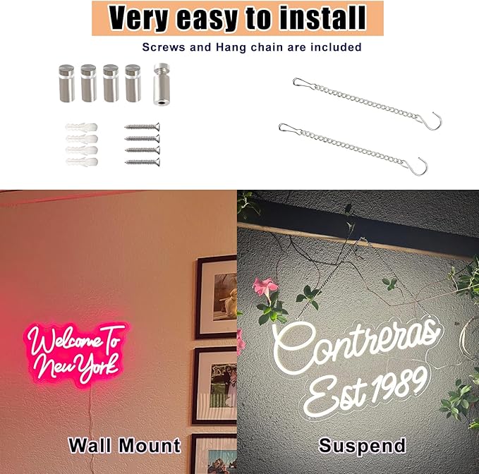 Custom Neon Sign - Plug/Battery Operated Personalized Neon Name Logo Lights for Kids Girls Room Bedroom, Hanging Lighted LED Sign Customizable for Wedding Party, Bar Office Business Wall Decor, Gift