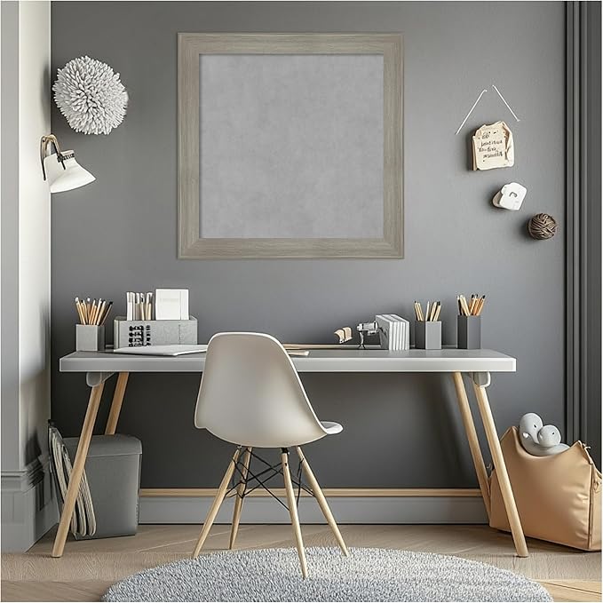 Amanti Art Grey Framed Magnetic Board 24x24 Medium Vision Board for use with Magnets, 100% Metal Sheet to Display Items as Office Decor or for Home Organization in mudroom, Kitchen or Kids Room
