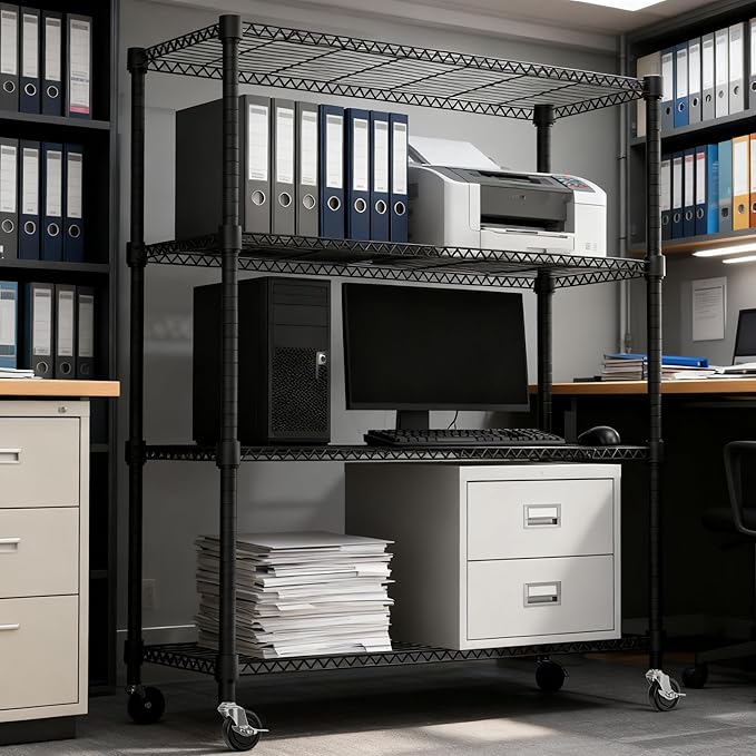 M MZG 4 Tiers Shelf 1400 lbs Steel Storage Shelving Utility Shelving Unit Steel Organizer Wire Rack for Home,Kitchen,Office,Garage Black 17.7" D x 47.2" W x 62.7" H