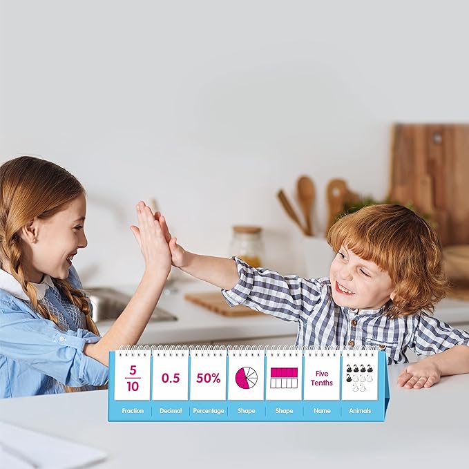 Fraction Flip Chart, 161 Double Sided Cards Freestanding Flip Chat with Fraction/Decimal/Percentage/Shape/Name/Animals, All Fractions from 1-10, Educational Math Learning Tool for School Supplies
