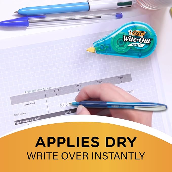 BIC Wite-Out Brand Mini Correction Tape, White Out, Tape Applies Dry, Great For School And Home 12-Count (Pack of 12, 144 Count Total)