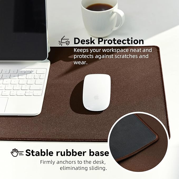 Reniteco Waterproof Large Gaming Mouse Pad with Durable Stitched Edges, Non-Slip Rubber Base, Grainy Jacquard Mouse Mat Desk Pad for Home Office Gaming, 35.4''x15.7''x0.12'', Matte Brown