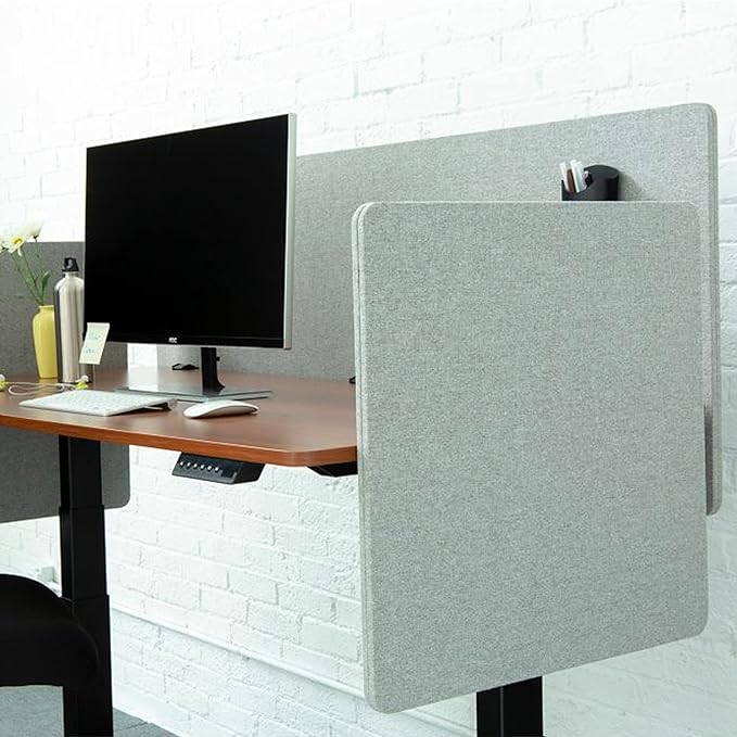 Stand Up Desk Store ReFocus Clamp-on Acoustic Desk Divider Privacy Panel That Reduces Noise and Visual Distractions (Cool Gray, 47.25" X 23.6")