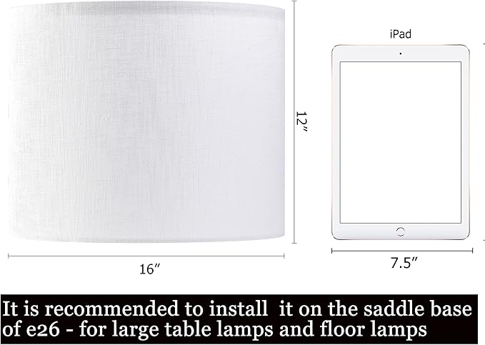White Linen Lampshades Set of 2 Large, Drum Lamp Shade 16" Top x 16" Bottom x 12" High (Spider) Modern Lamp Shades for Table Lamps & Floor Lamp - Lampshades Replacement,Required Assembly -By GO&SO