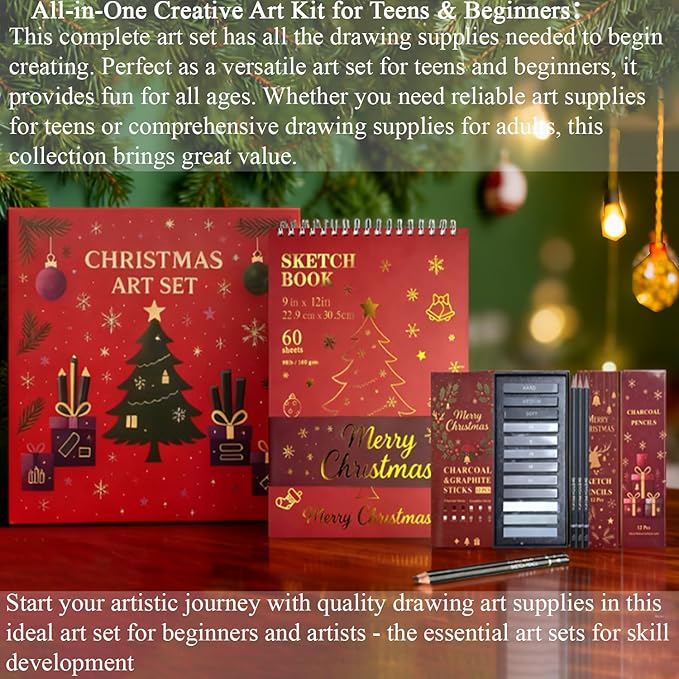 Fuxi Art Supplies for Teens 14-16 Girls, Professional Sketch Book and Pencils Set, Gifts for Sketch Artists with Stocking Stuffers.