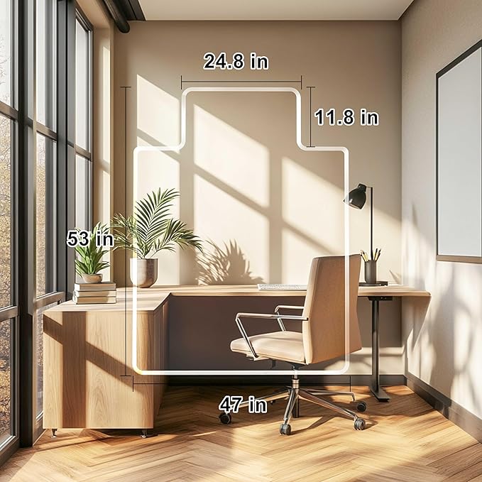 MESAILUP Beveled Edge Irregular Office Chair Mat with Lip for Carpet or Hardwood Floor Crystal Clear 47" x 53" for a Smooth Glide and Easy Roll On/Off, Heavy Duty and Non-Slip Floor Chair Mat with Lip