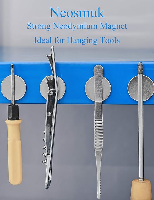 Neosmuk Super Strong Neodymium Magnets, Heavy Duty, Industrial Grade, Round, Silver, 10 Pack, 1.26 Inch Diameter x 0.126 Inch Thickness