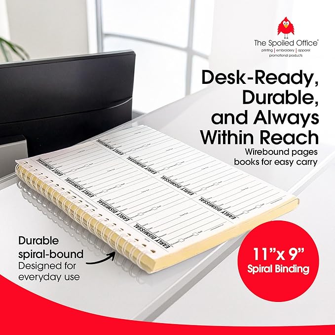 The Spoiled Office Early Dismissal Slip Book with Carbonless Duplicates 400 Pcs- 2 3/4"x3 3/4"- Easy Tracking Log Book for School Carbon Copy, School Supplies, Office Supplies for Desk, Spiral Bound