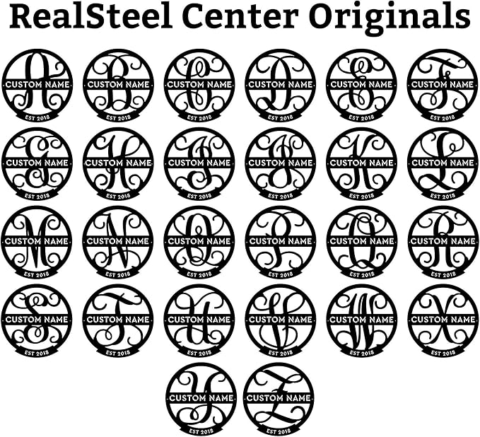 RealSteel Family Name Monogram, Personalized Family Name Metal Sign, Est Year Established Date Custom Split Letter, Perfect for Fireplace Mantels, Living Rooms, Foyers, Front Porches, Driveway Gates