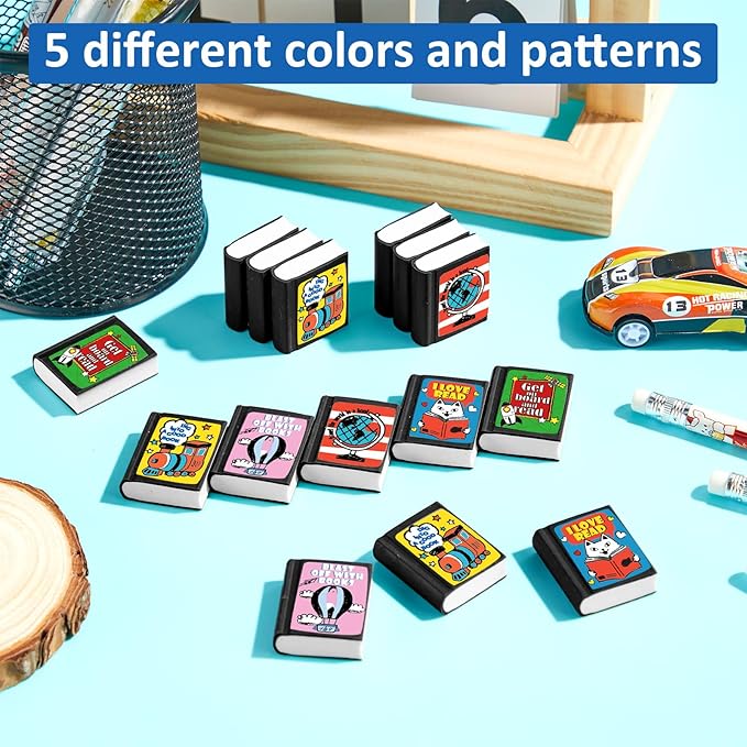 party greeting 100Pcs I Love to Read Pencil Erasers Fun Erasers Bulk for Kids Read Across America Prizes Drawing Sketching Supplies Reading Positive Reward Gift School Classroom Teacher Black