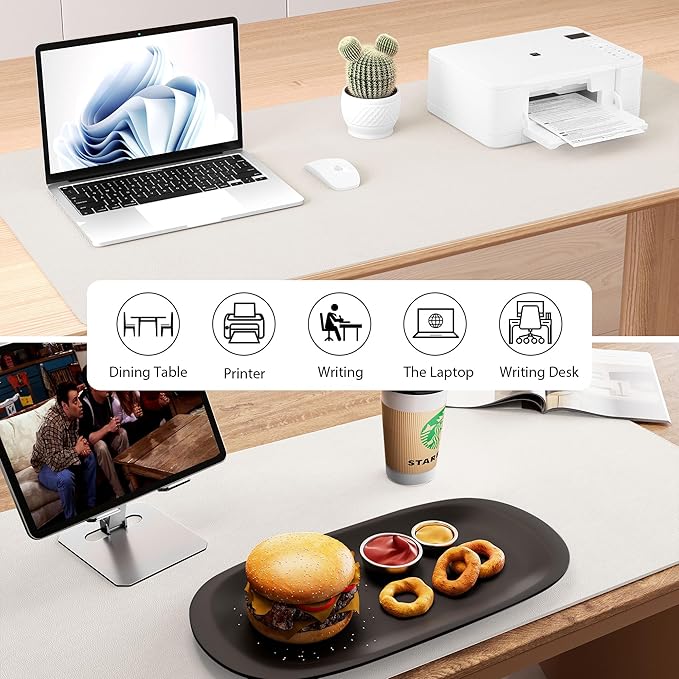 Aothia Dual-Sided Desk Pad - Leather Desk Mat, Natural Cork Desk Pad Protector, Large Mouse Pad for Desk, Waterproof Desk Blotter Pad, Desk Writing Pad for Office Work/Home, Off-White (25.6"x13.7")