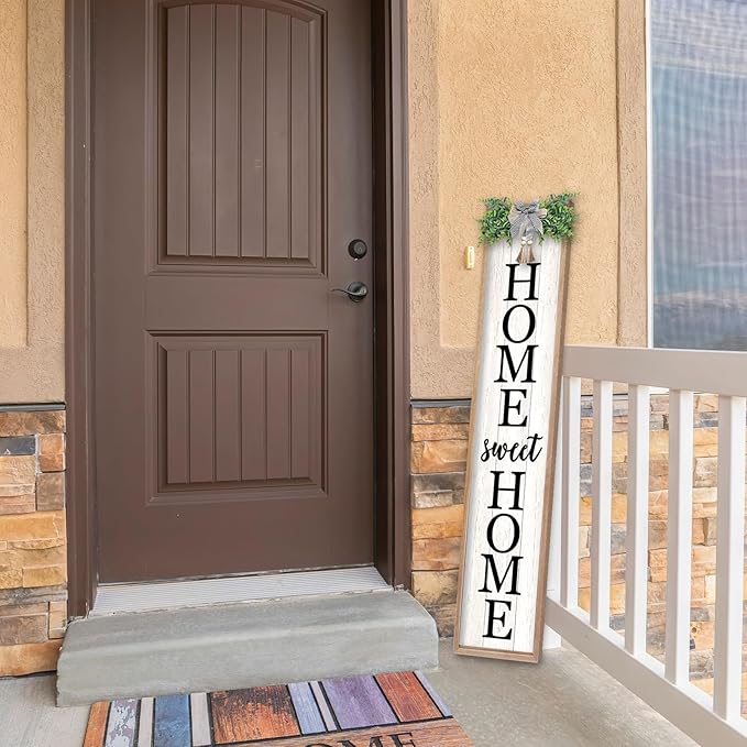 LuZhiQiang Welcome Sign for Front Porch Outdoor Home Sweet Home, 45"X9" For Large Front Door Wreath Standing Wooden Frame Tall Vertical Leaner Long Signs, Rustic Outside Farmhouse Garden Patio Decor (Wood)
